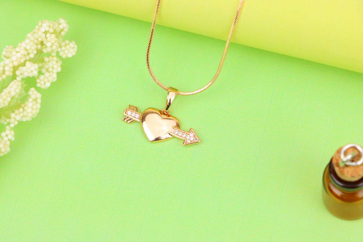 Rose Gold Heart Pendant with Arrow and Crystal Detailing, XPPT1283 (2128-9)