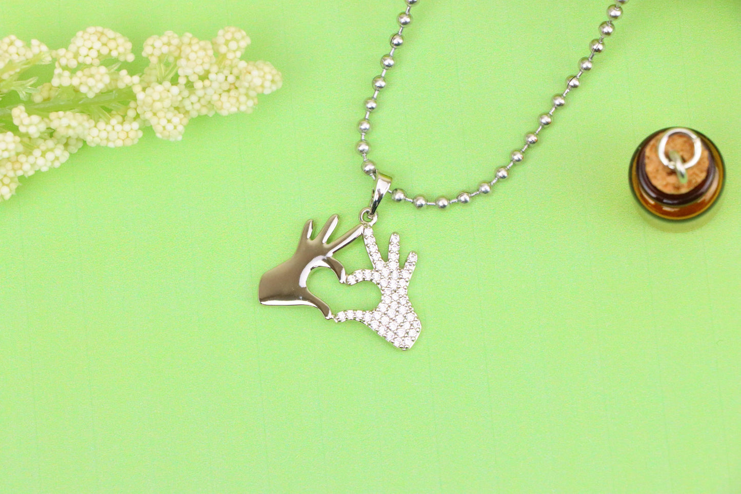 Silver Heart Hands Pendant in Gold Plated Brass with Crystal Detail, XPPT1728 (2150-10)