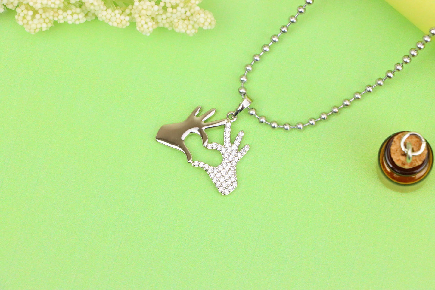 Silver Heart Hands Pendant in Gold Plated Brass with Crystal Detail, XPPT1728 (2150-10)