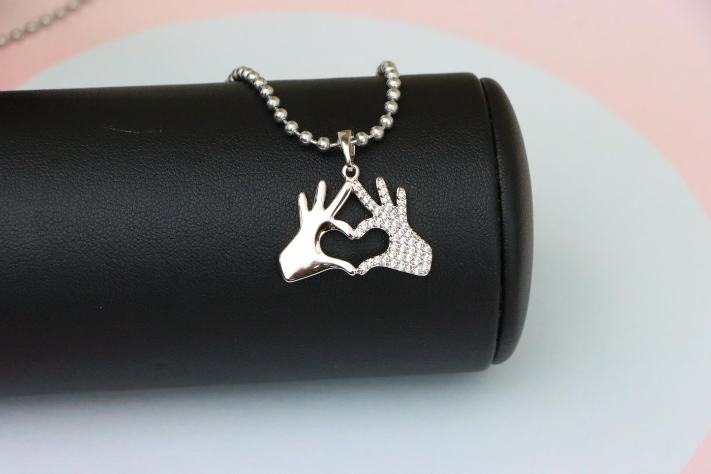 Silver Heart Hands Pendant in Gold Plated Brass with Crystal Detail, XPPT1728 (2150-10)