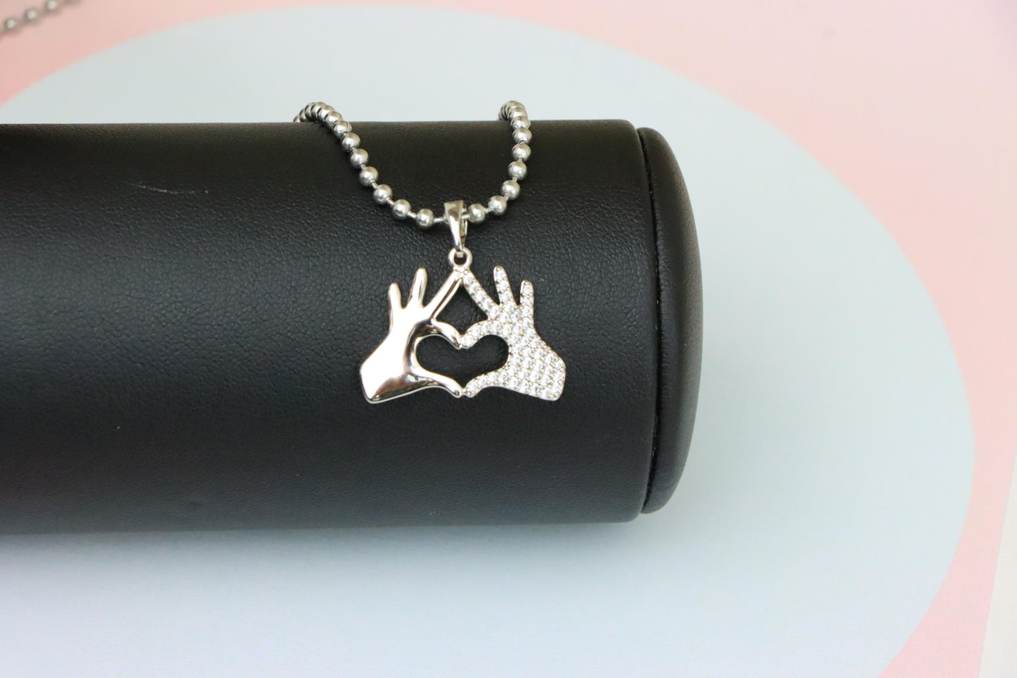 Silver Heart Hands Pendant in Gold Plated Brass with Crystal Detail, XPPT1728 (2150-10)