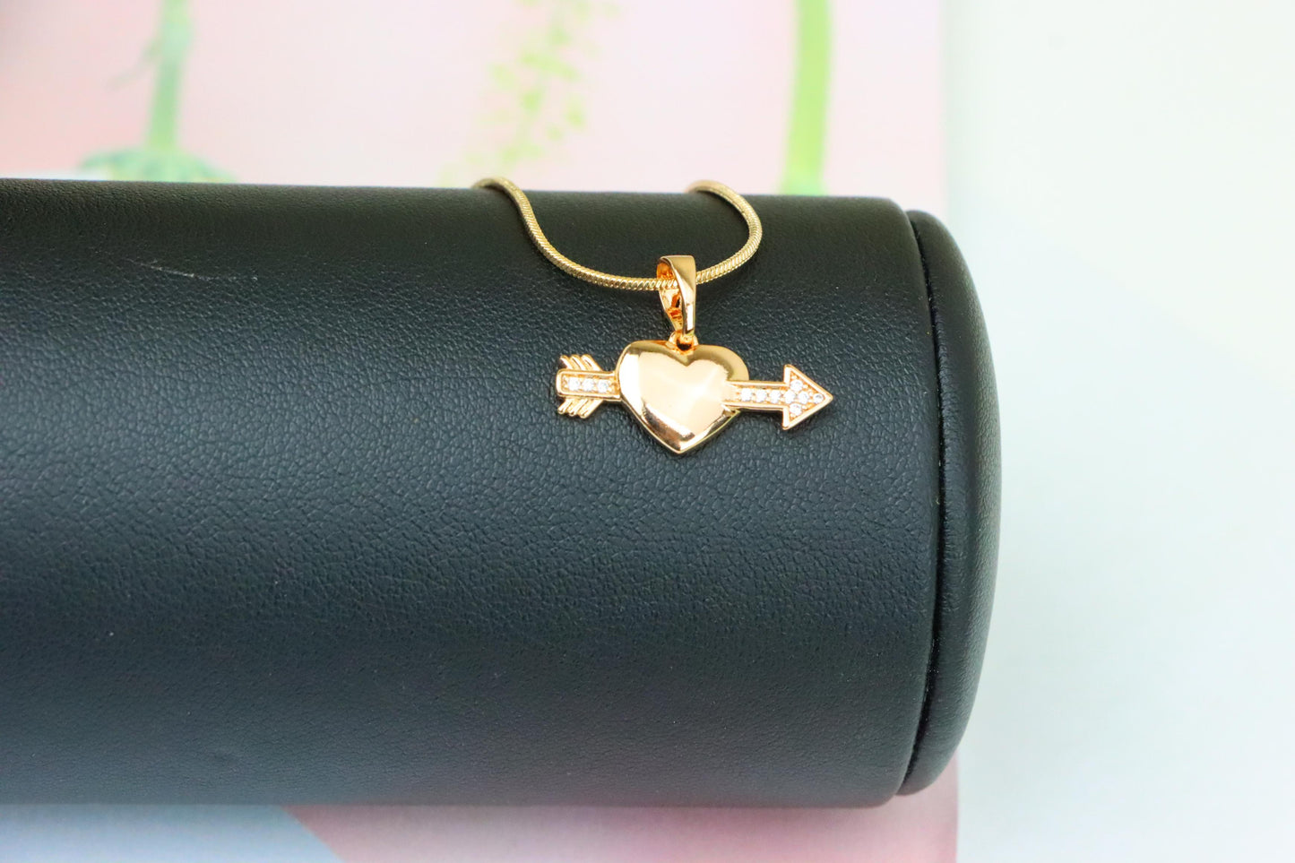 Rose Gold Heart Pendant with Arrow and Crystal Detailing, XPPT1283 (2128-9)