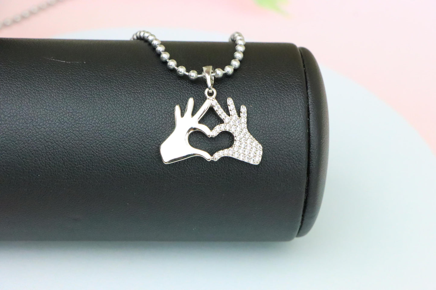 Silver Heart Hands Pendant in Gold Plated Brass with Crystal Detail, XPPT1728 (2150-10)