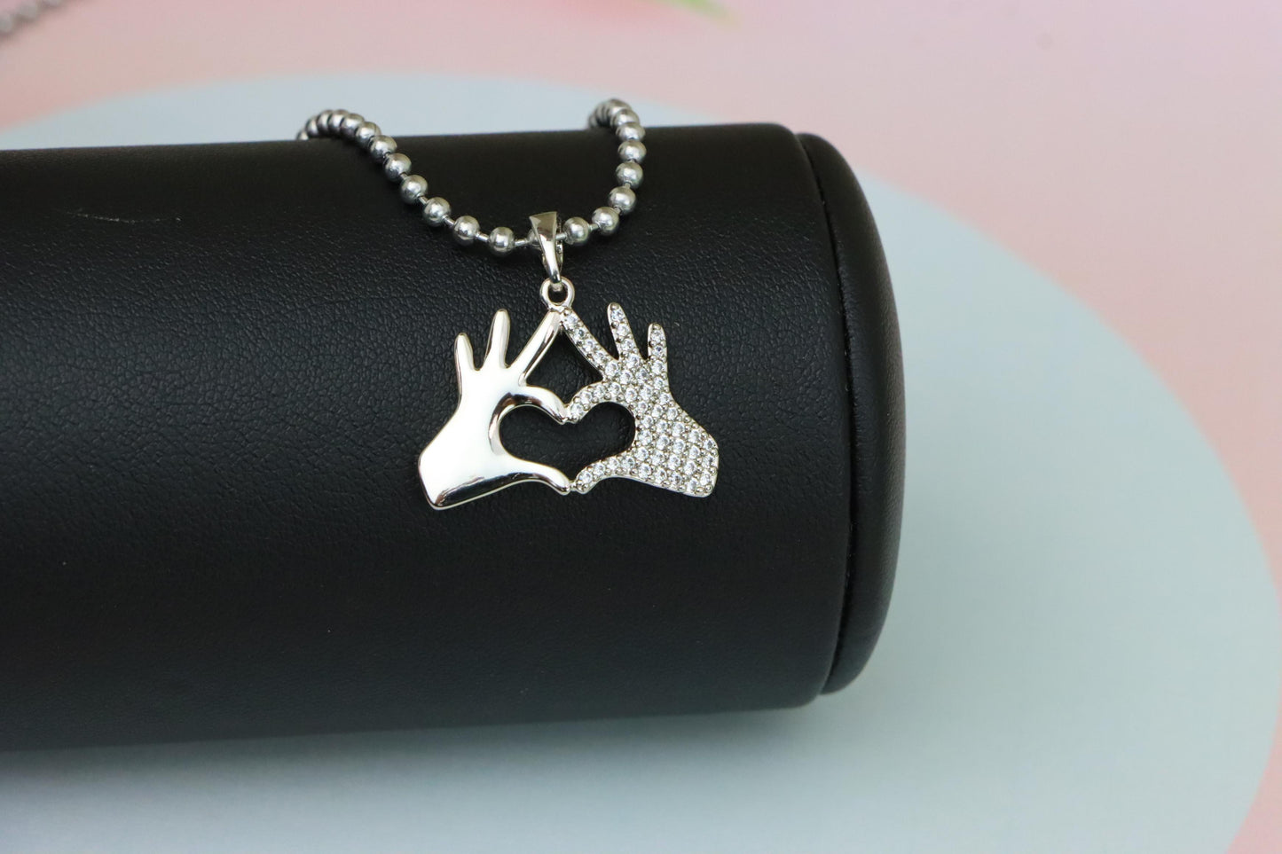 Silver Heart Hands Pendant in Gold Plated Brass with Crystal Detail, XPPT1728 (2150-10)