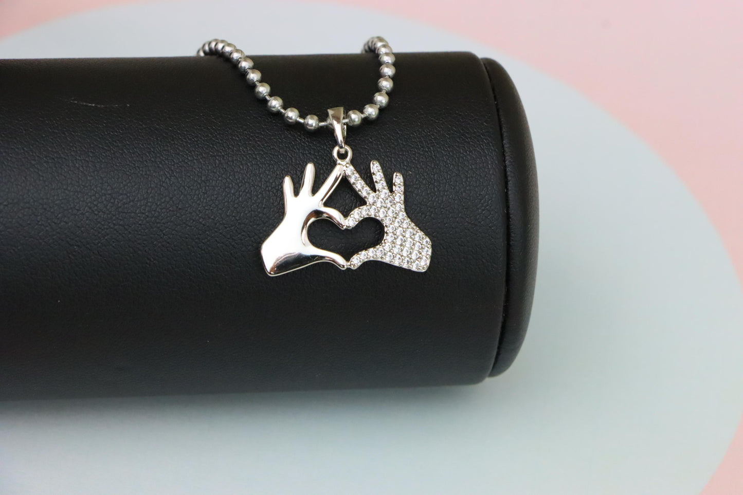 Silver Heart Hands Pendant in Gold Plated Brass with Crystal Detail, XPPT1728 (2150-10)