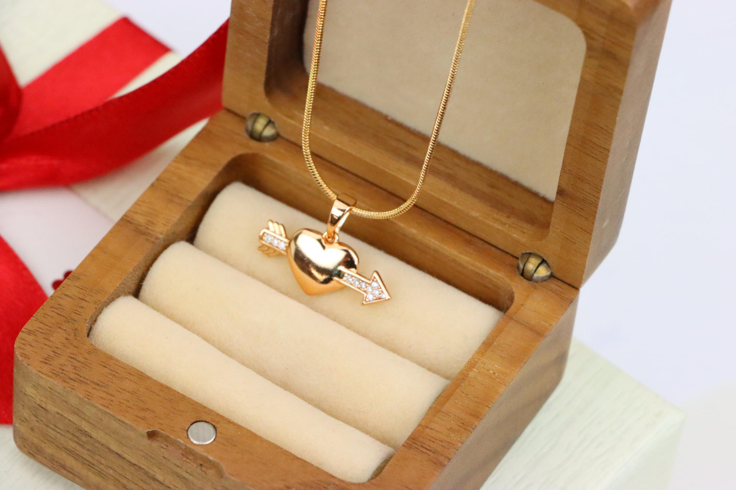 Rose Gold Heart Pendant with Arrow and Crystal Detailing, XPPT1283 (2128-9)