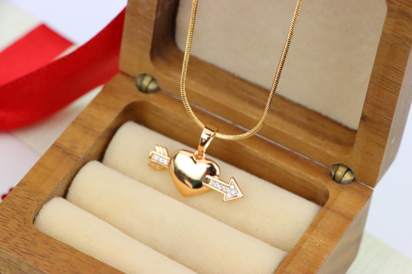 Rose Gold Heart Pendant with Arrow and Crystal Detailing, XPPT1283 (2128-9)