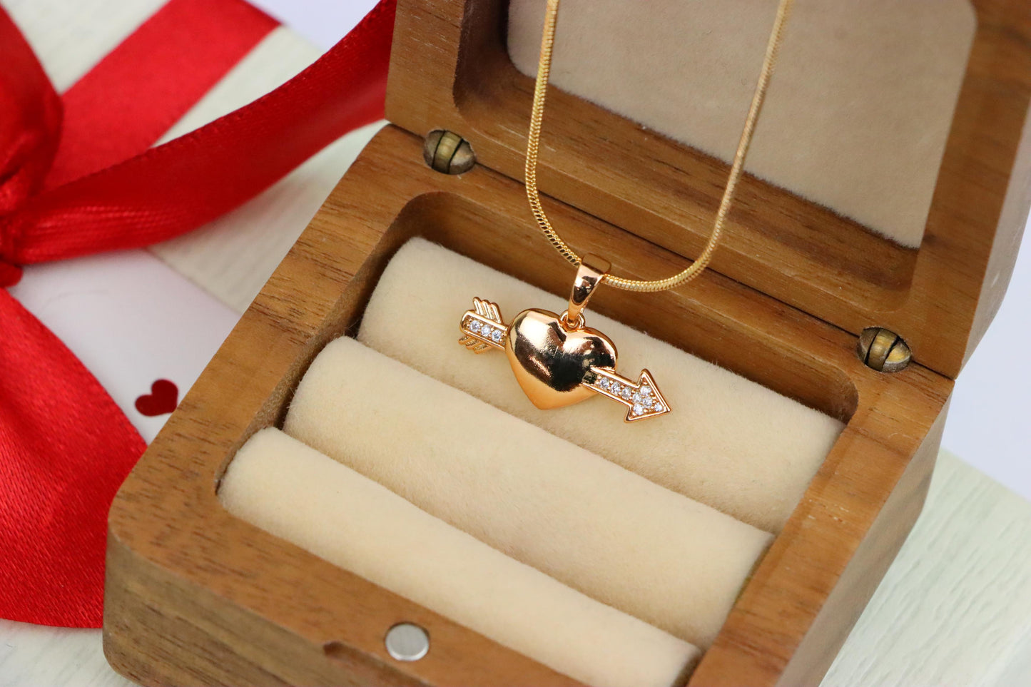 Rose Gold Heart Pendant with Arrow and Crystal Detailing, XPPT1283 (2128-9)