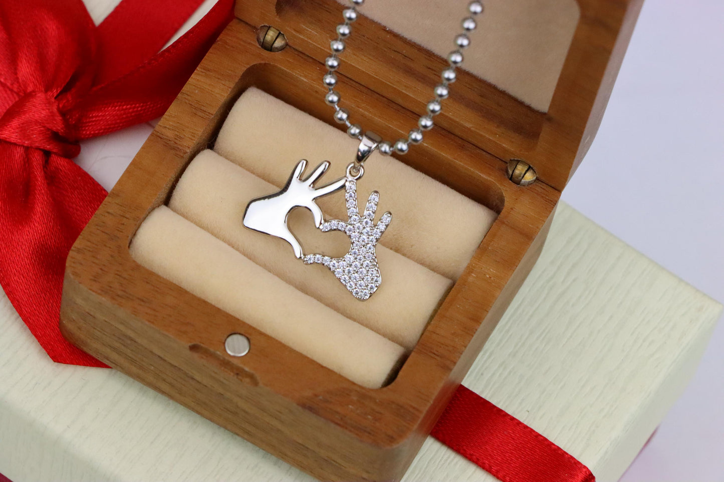 Silver Heart Hands Pendant in Gold Plated Brass with Crystal Detail, XPPT1728 (2150-10)