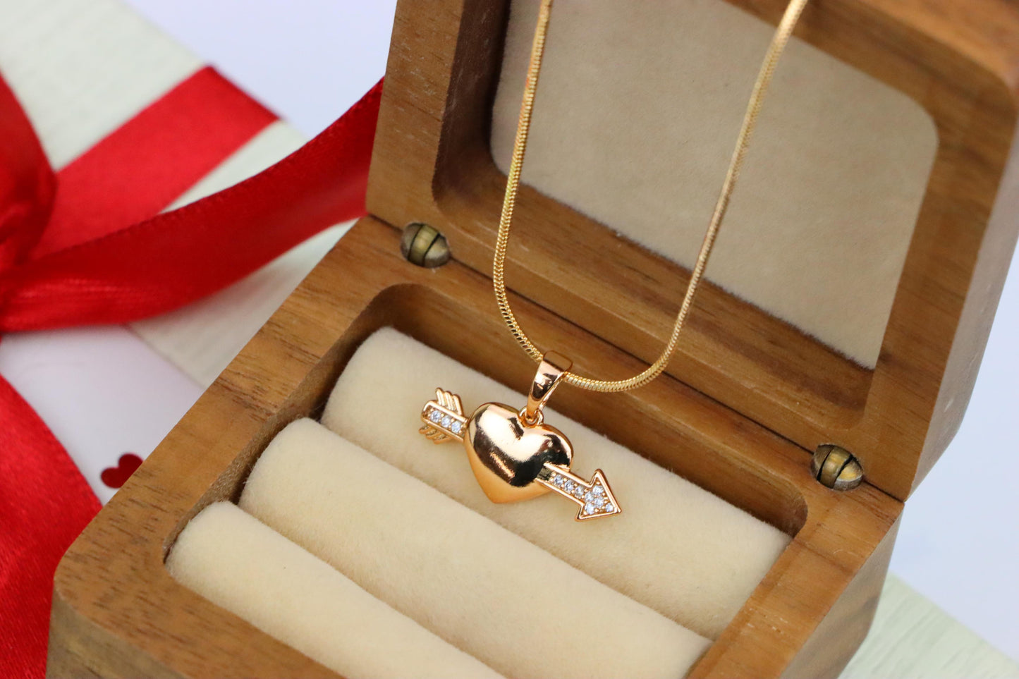 Rose Gold Heart Pendant with Arrow and Crystal Detailing, XPPT1283 (2128-9)