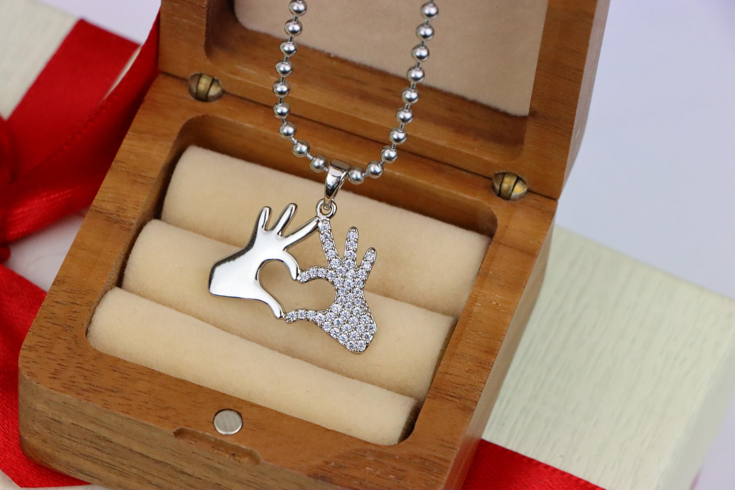 Silver Heart Hands Pendant in Gold Plated Brass with Crystal Detail, XPPT1728 (2150-10)