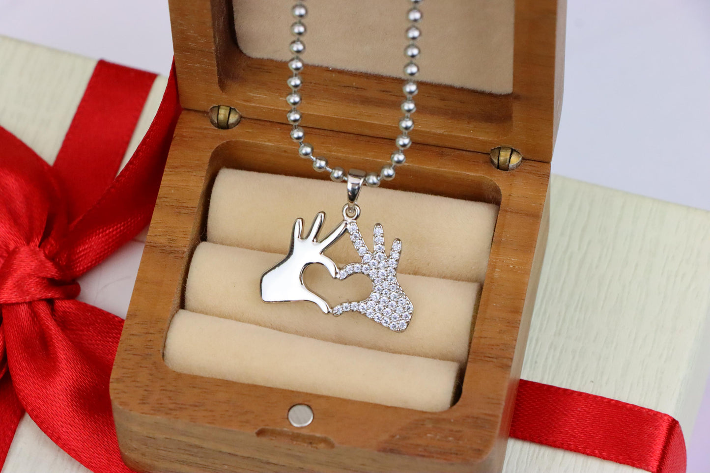 Silver Heart Hands Pendant in Gold Plated Brass with Crystal Detail, XPPT1728 (2150-10)