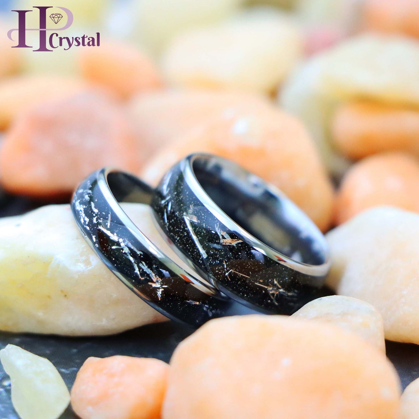 Domed Ring with Imitation Meteorite on Black Carbon Fiber Inlay Tungsten Ring