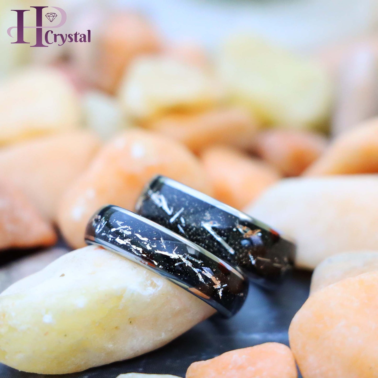 Domed Ring with Imitation Meteorite on Black Carbon Fiber Inlay Tungsten Ring