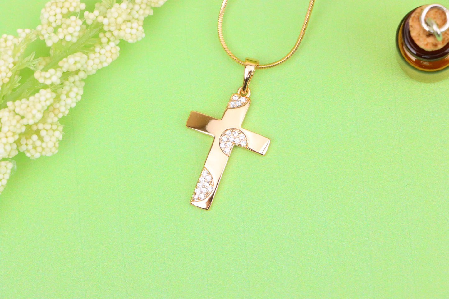 Elegant Rose Gold Cross Pendant with Crystal Accents for Women & Men, XPPT1738 (2151-3)
