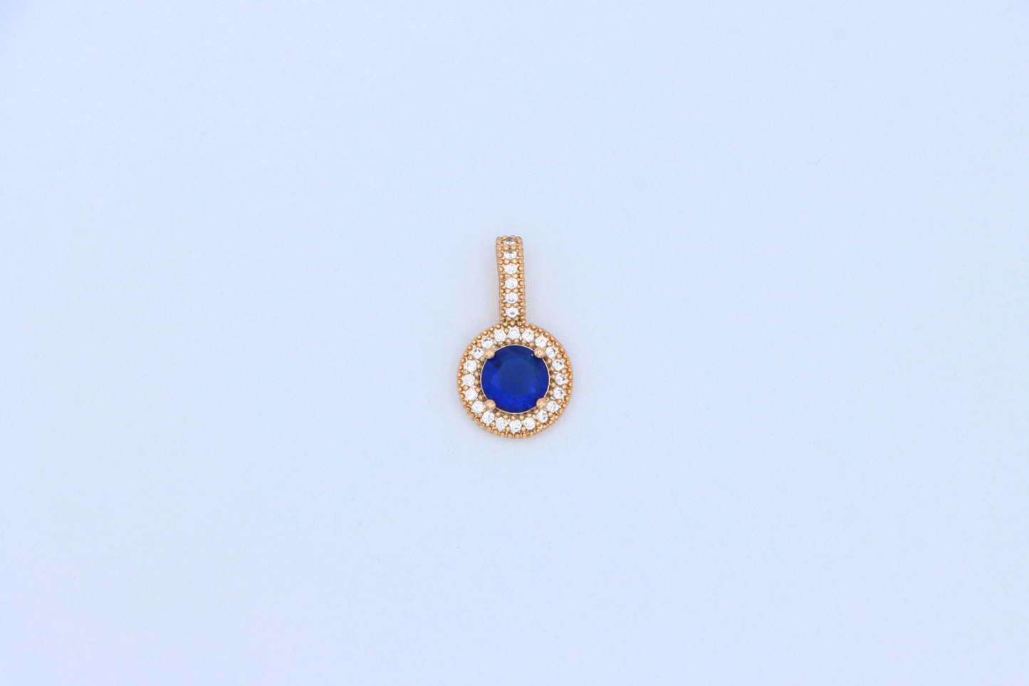 Gold Plated Blue Round Pendant with Crystal Halo for Women, XPPT1739 (2151-4)