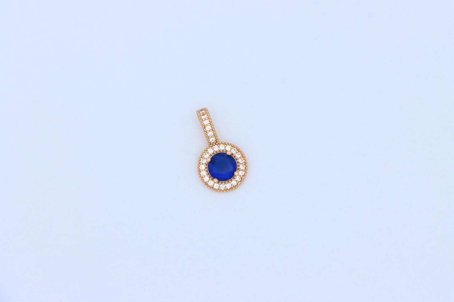 Gold Plated Blue Round Pendant with Crystal Halo for Women, XPPT1739 (2151-4)
