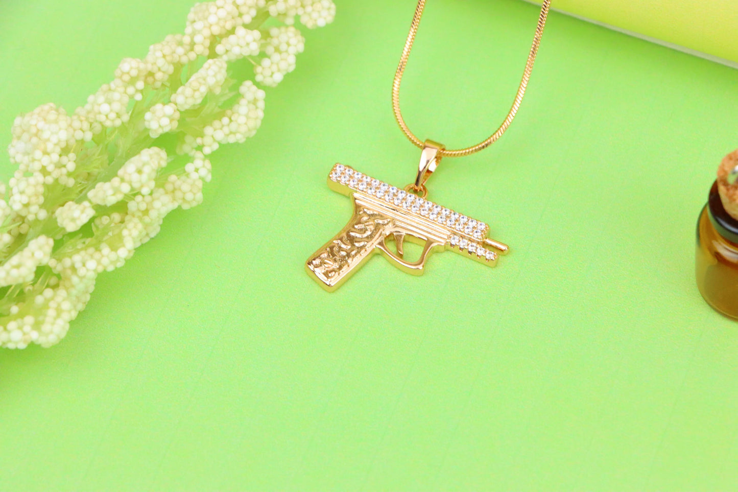 Stylish Gun-Shaped Rose Gold Pendant with Stone Detail, XPPT1286 (2129-2)
