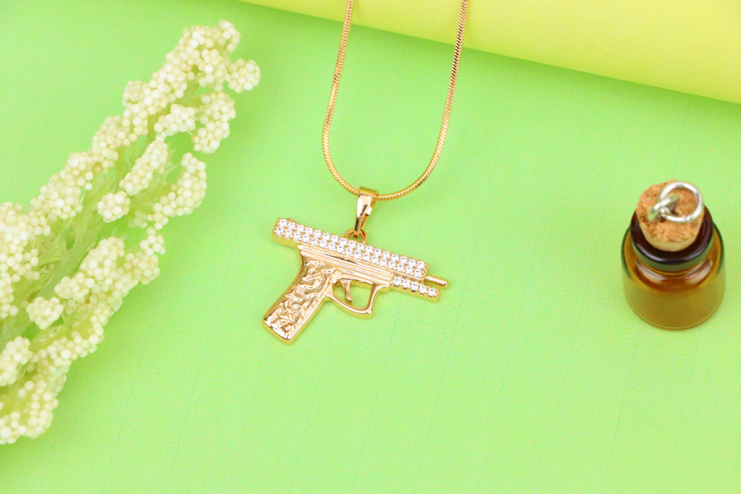 Stylish Gun-Shaped Rose Gold Pendant with Stone Detail, XPPT1286 (2129-2)