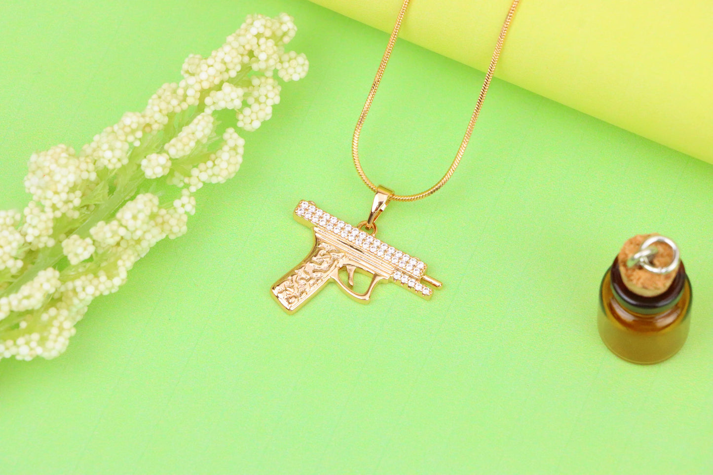 Stylish Gun-Shaped Rose Gold Pendant with Stone Detail, XPPT1286 (2129-2)
