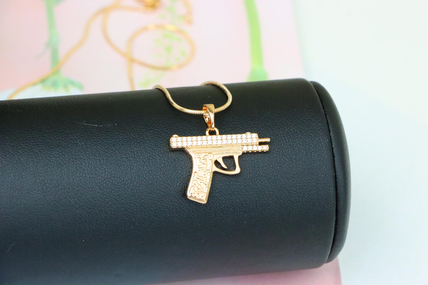 Stylish Gun-Shaped Rose Gold Pendant with Stone Detail, XPPT1286 (2129-2)