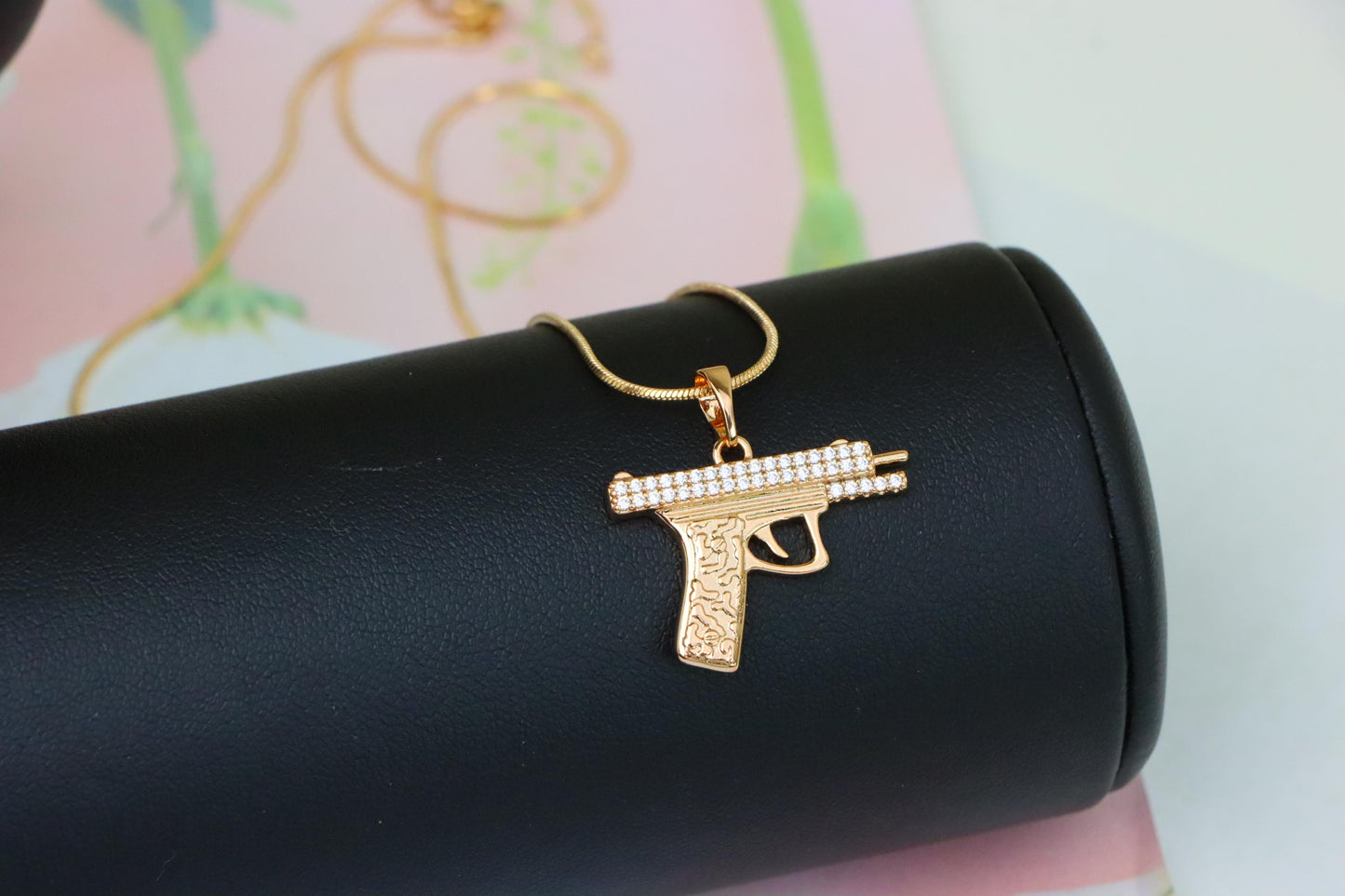 Stylish Gun-Shaped Rose Gold Pendant with Stone Detail, XPPT1286 (2129-2)