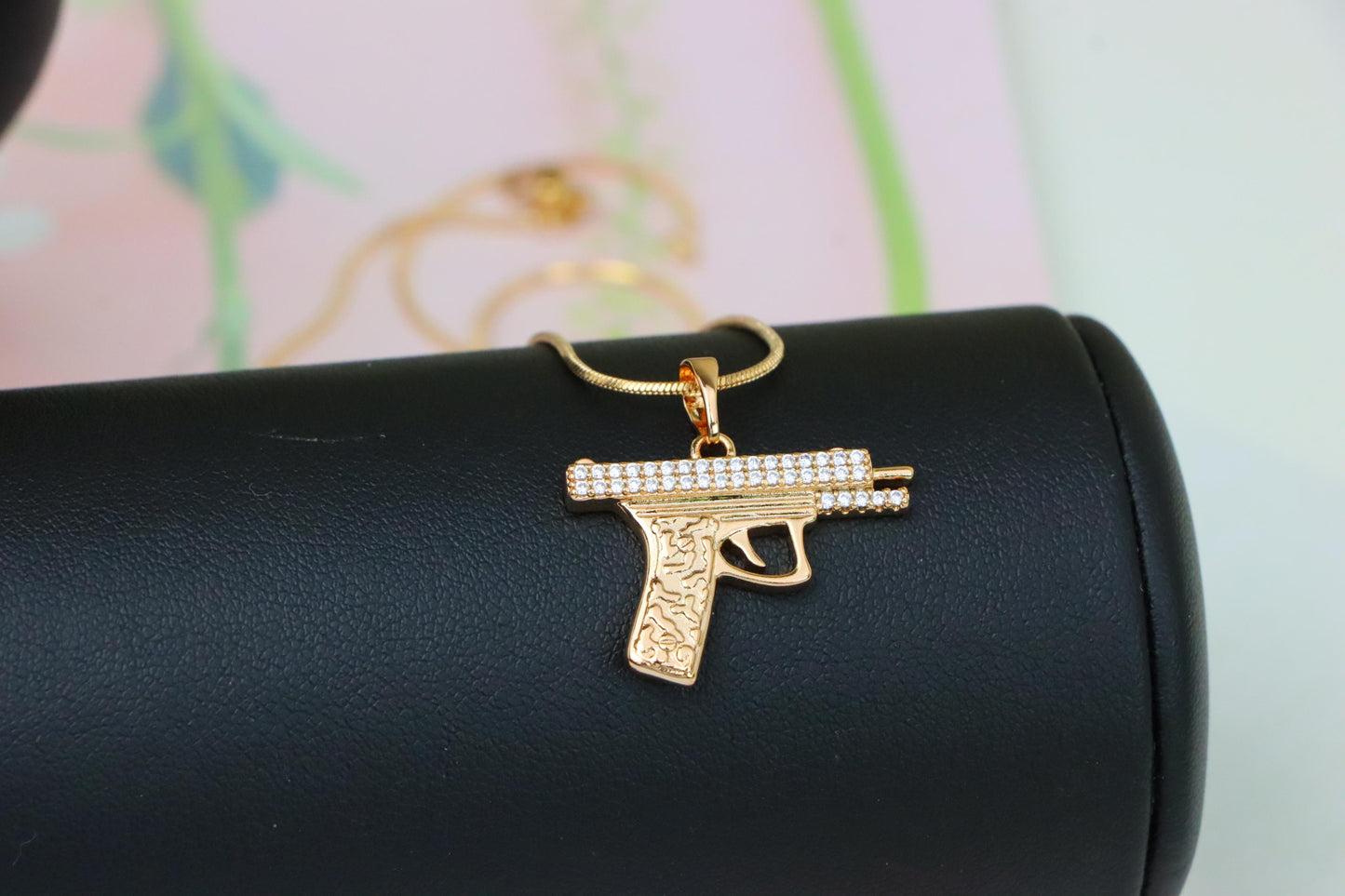 Stylish Gun-Shaped Rose Gold Pendant with Stone Detail, XPPT1286 (2129-2)