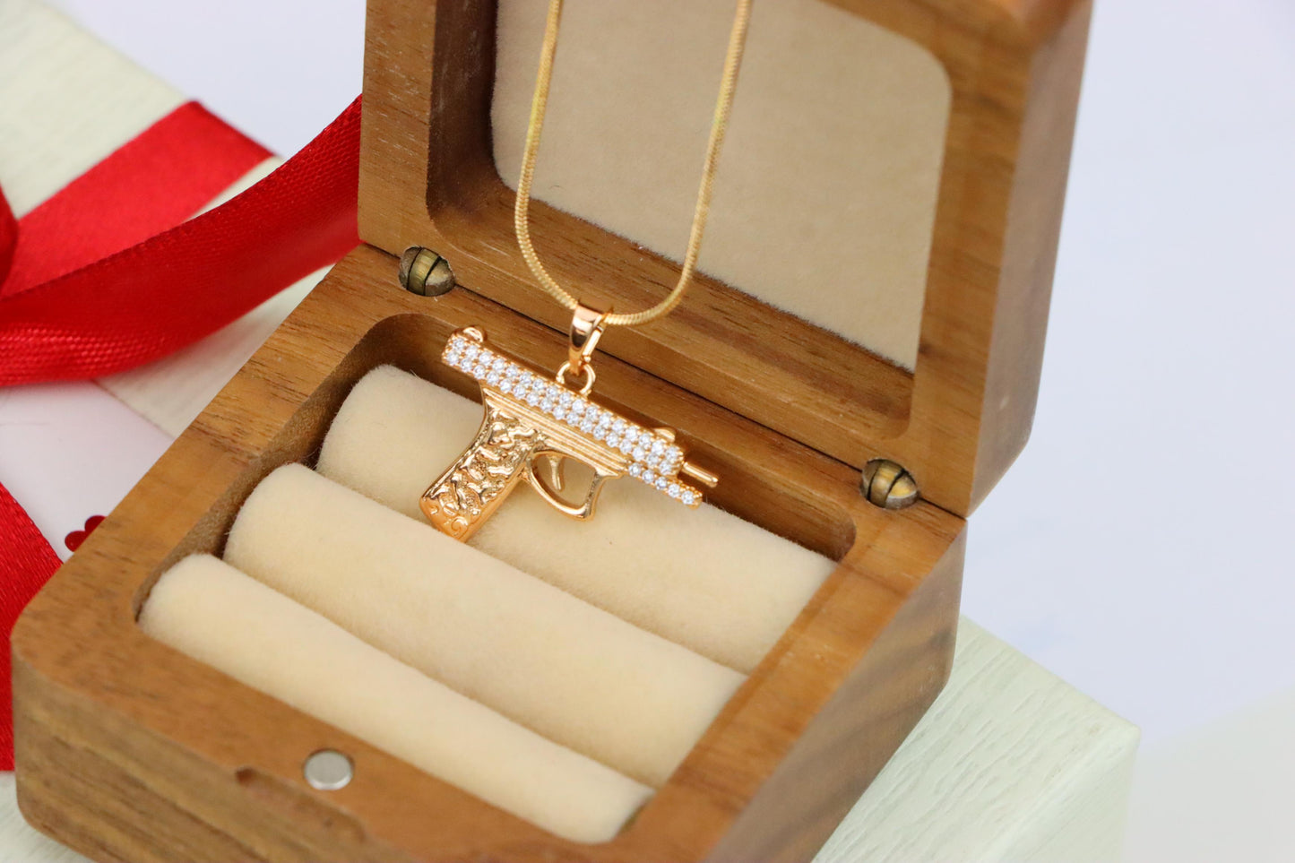 Stylish Gun-Shaped Rose Gold Pendant with Stone Detail, XPPT1286 (2129-2)