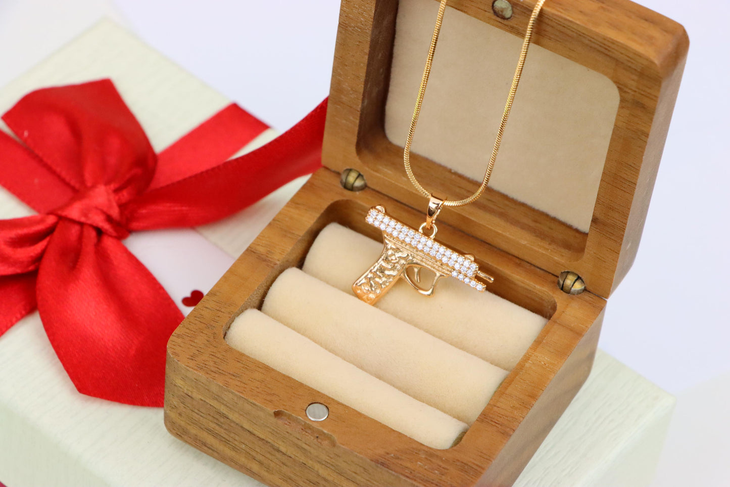 Stylish Gun-Shaped Rose Gold Pendant with Stone Detail, XPPT1286 (2129-2)