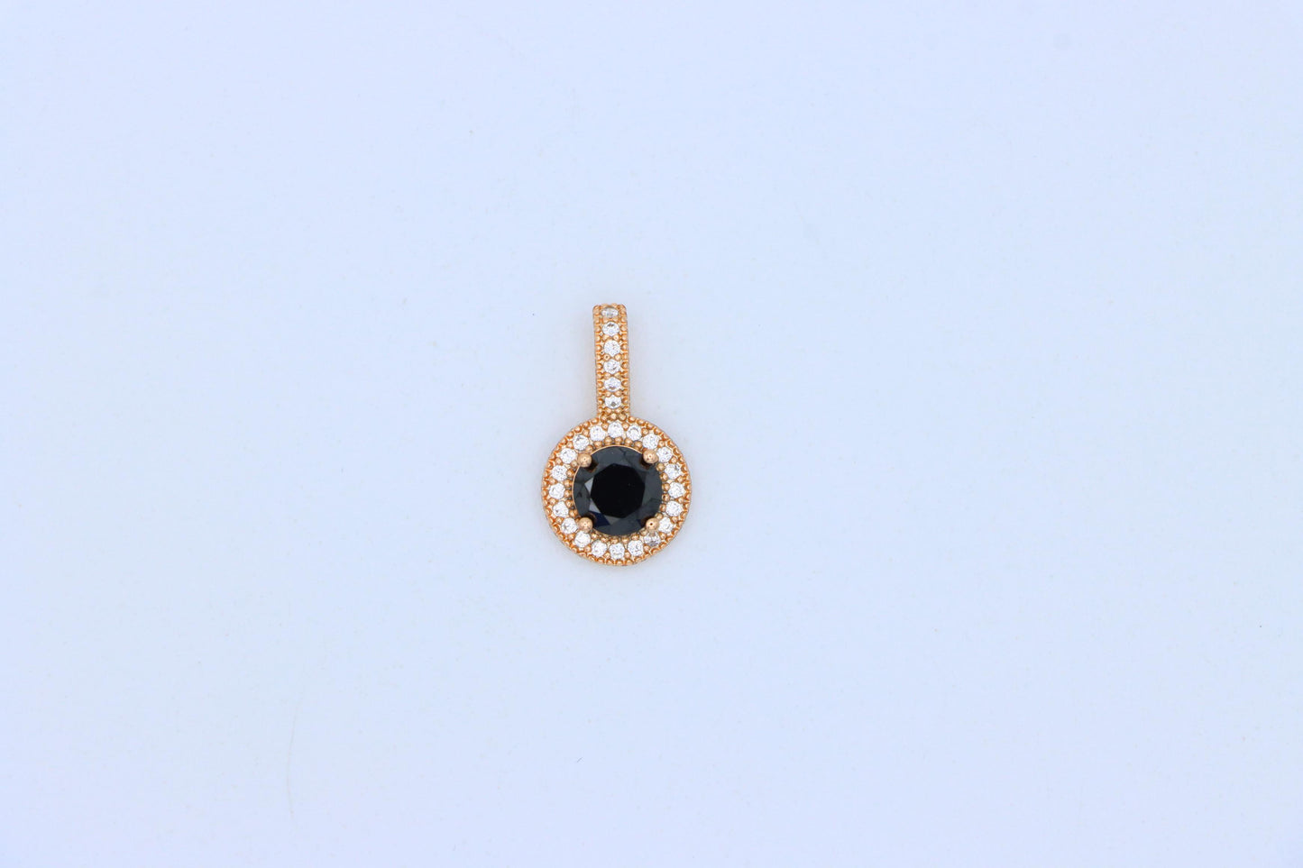 Gold Plated Black Round Pendant with Crystal Halo for Women, XPPT1740 (2151-4)