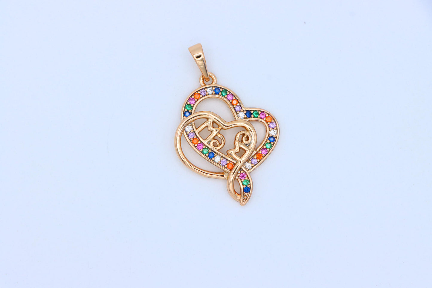 Colorful Mom Heart Pendant in Rose Gold with Rainbow CZ, XPPT1287 (2129-3)
