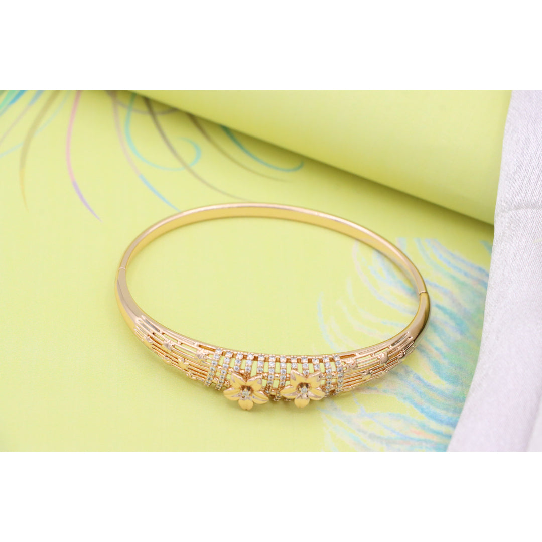 Elegant Rose Gold Bangle with Twin Floral Diamond Accents, XPBL0588 (2059-8)