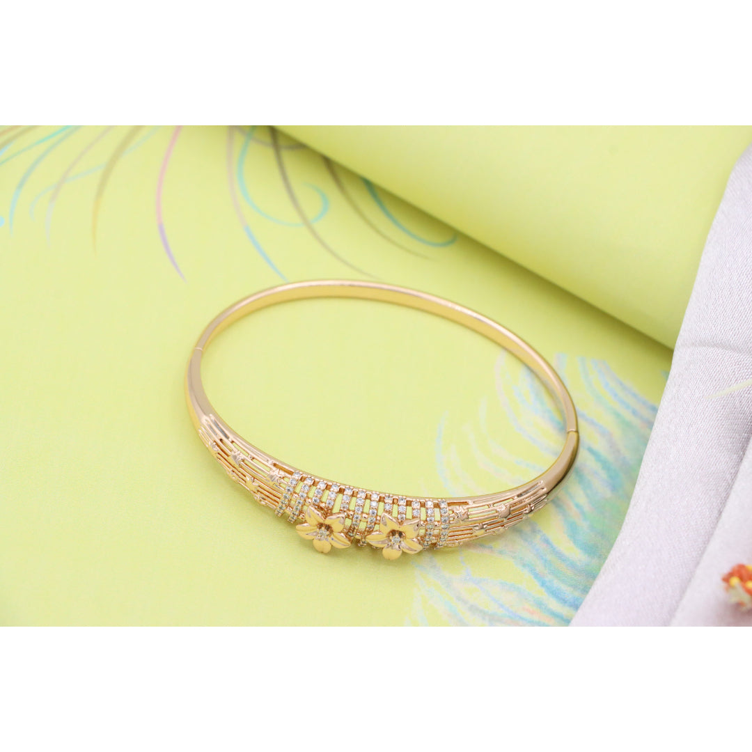 Elegant Rose Gold Bangle with Twin Floral Diamond Accents, XPBL0588 (2059-8)