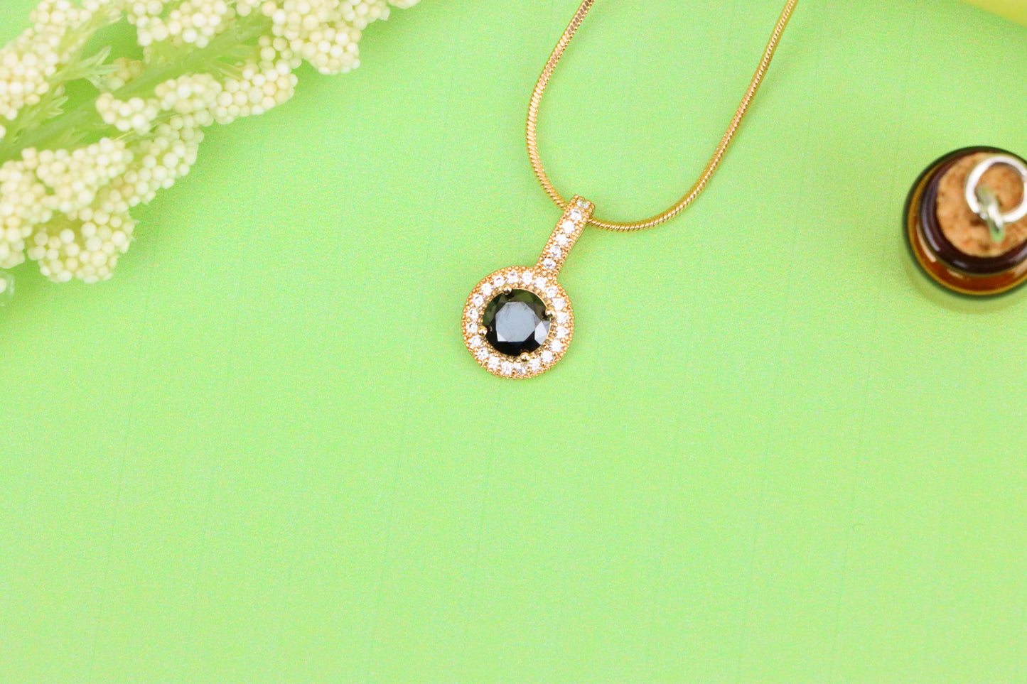 Gold Plated Black Round Pendant with Crystal Halo for Women, XPPT1740 (2151-4)