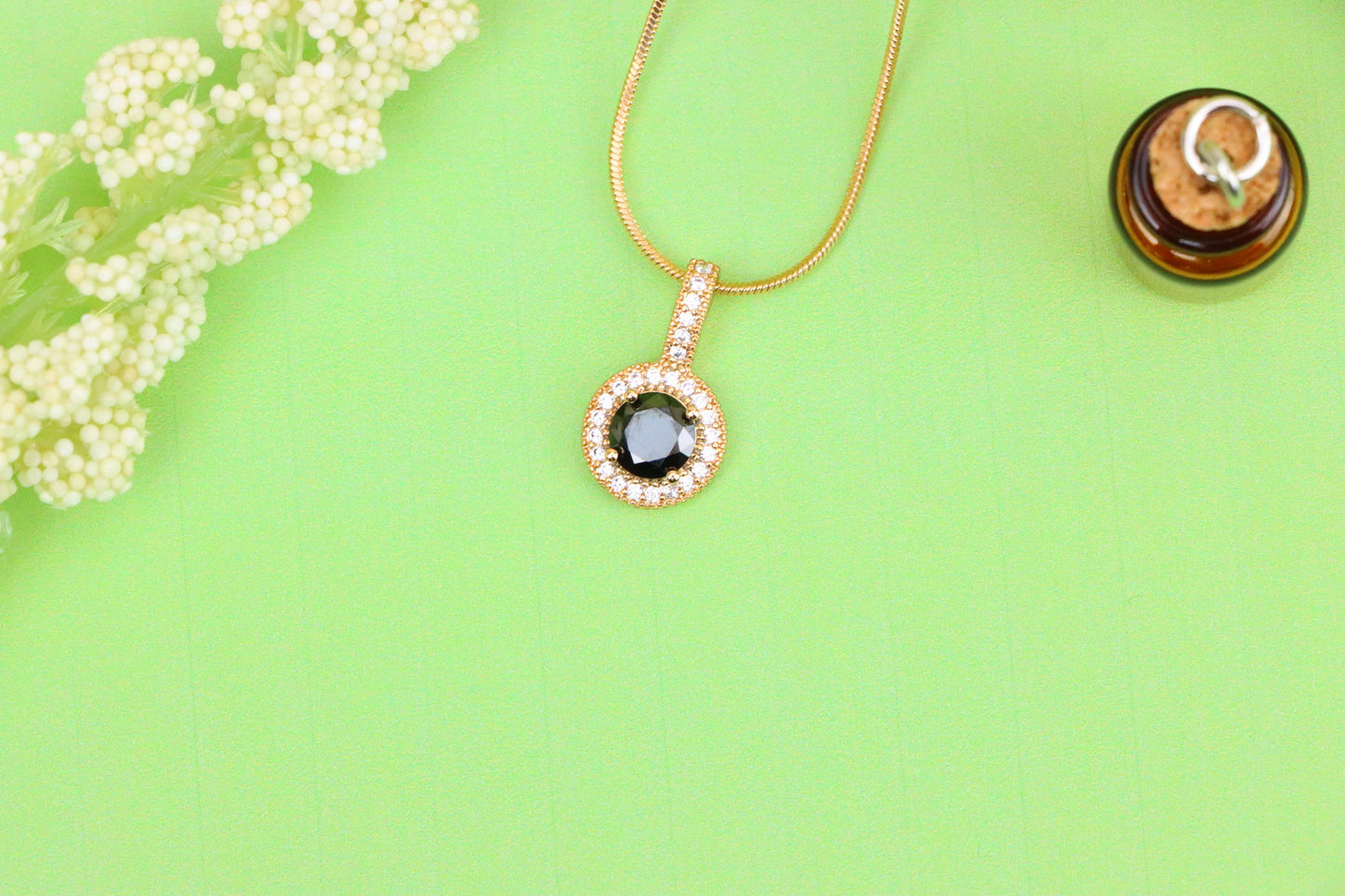 Gold Plated Black Round Pendant with Crystal Halo for Women, XPPT1740 (2151-4)