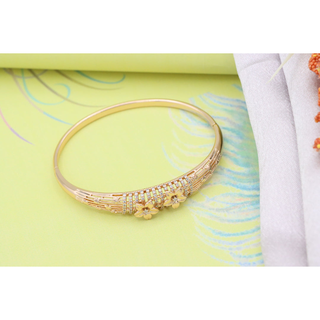 Elegant Rose Gold Bangle with Twin Floral Diamond Accents, XPBL0588 (2059-8)