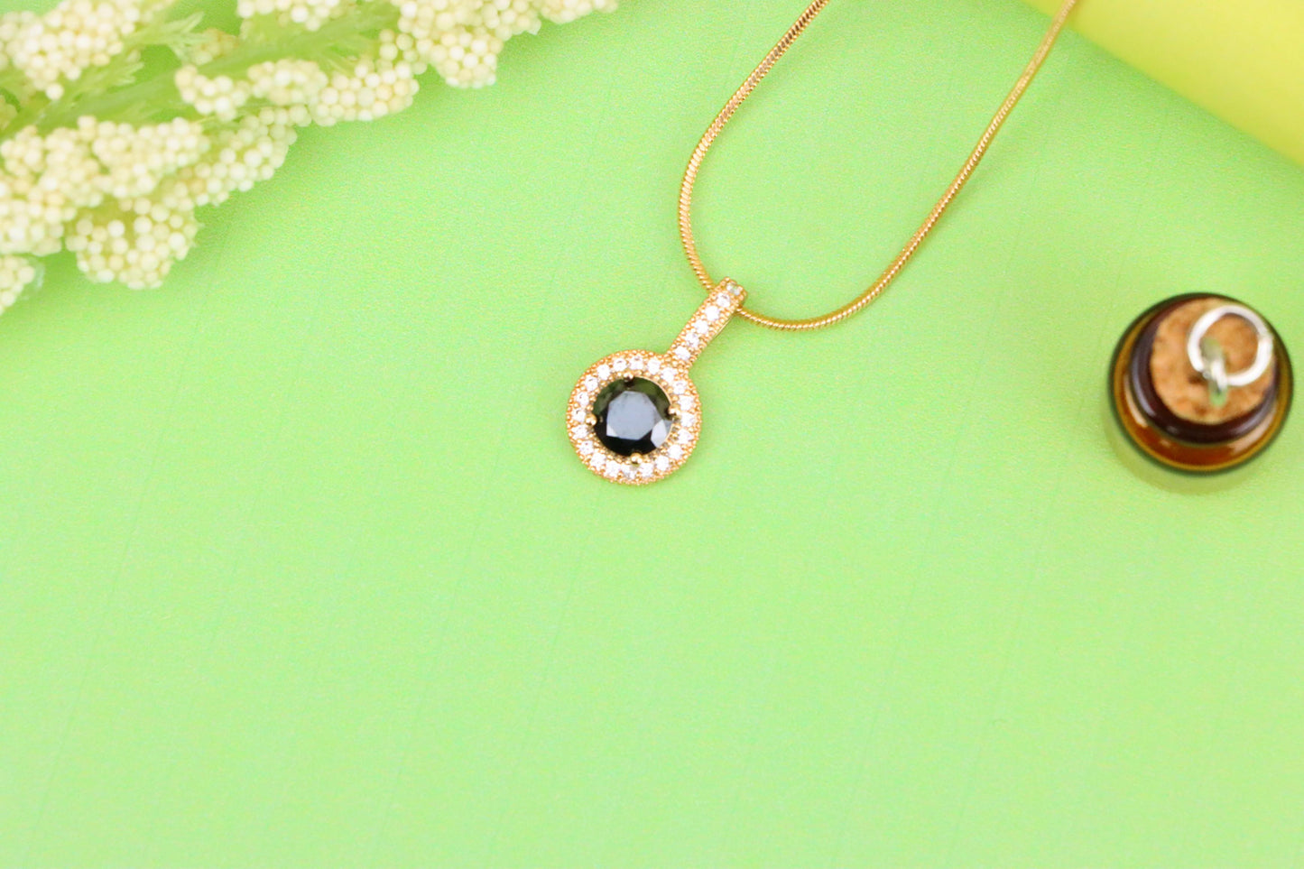 Gold Plated Black Round Pendant with Crystal Halo for Women, XPPT1740 (2151-4)
