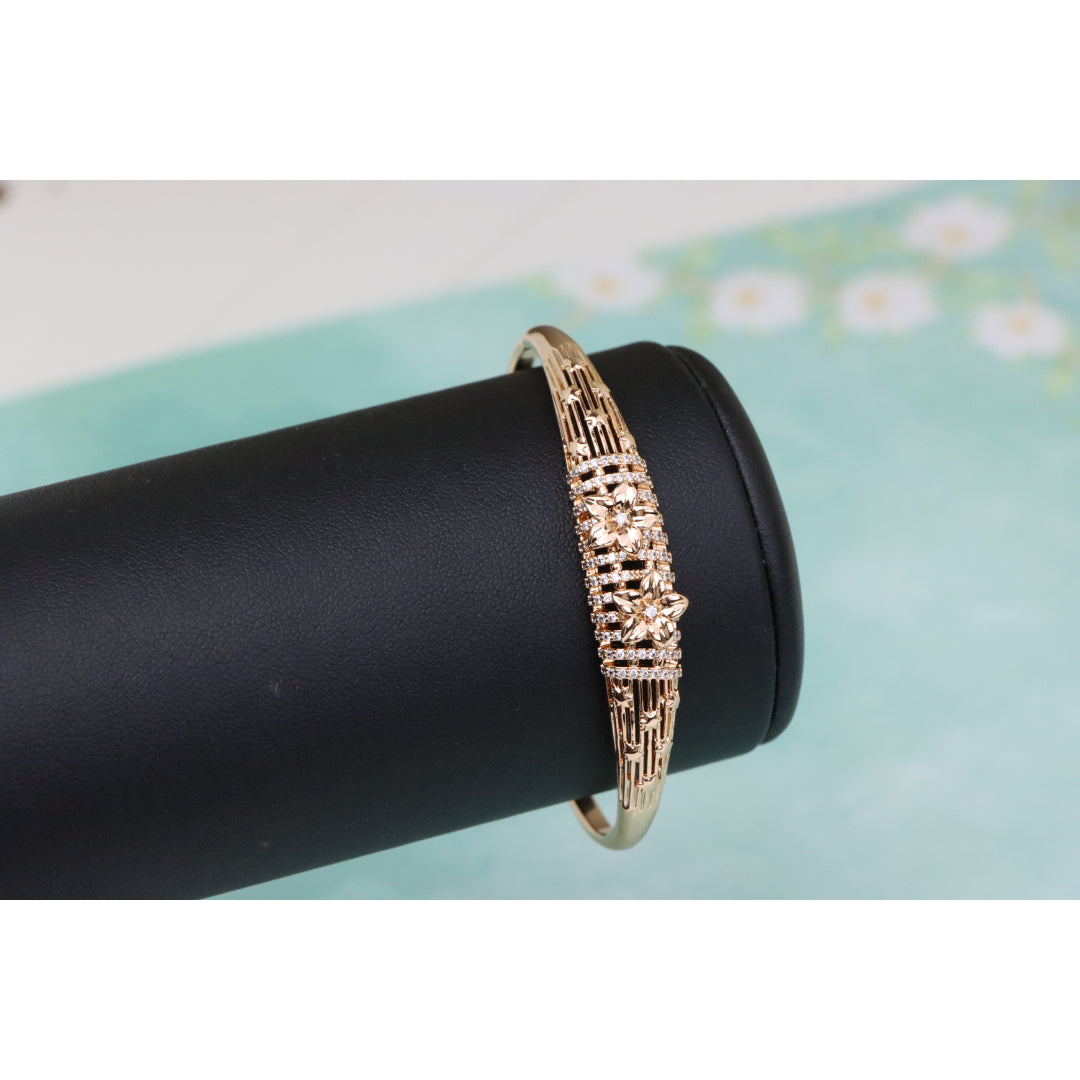 Elegant Rose Gold Bangle with Twin Floral Diamond Accents, XPBL0588 (2059-8)