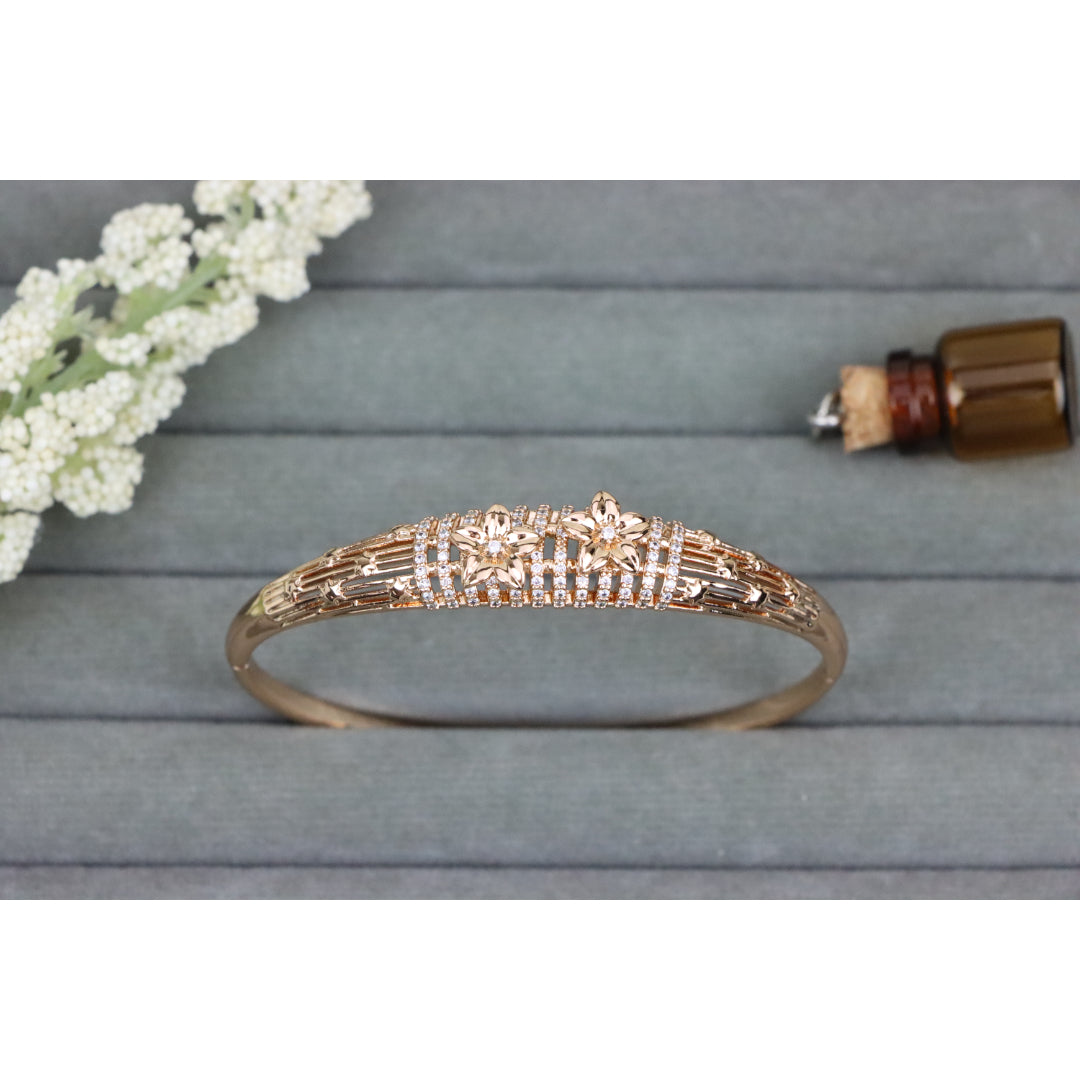 Elegant Rose Gold Bangle with Twin Floral Diamond Accents, XPBL0588 (2059-8)