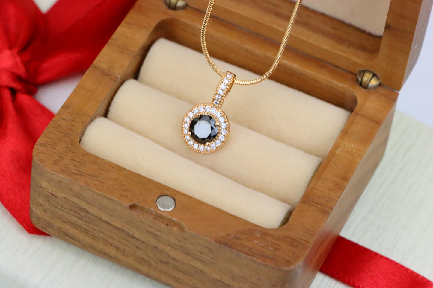 Gold Plated Black Round Pendant with Crystal Halo for Women, XPPT1740 (2151-4)