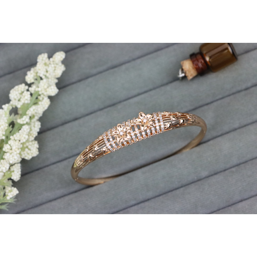 Elegant Rose Gold Bangle with Twin Floral Diamond Accents, XPBL0588 (2059-8)