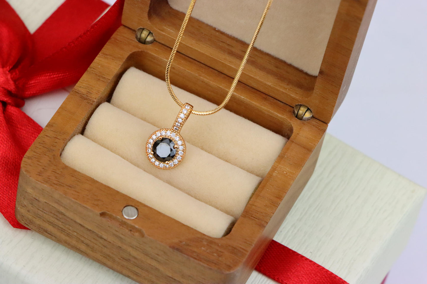 Gold Plated Black Round Pendant with Crystal Halo for Women, XPPT1740 (2151-4)