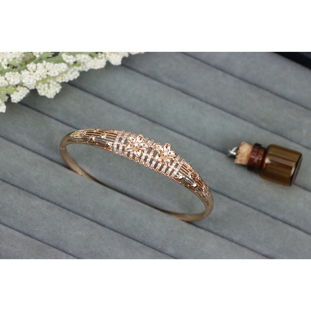 Elegant Rose Gold Bangle with Twin Floral Diamond Accents, XPBL0588 (2059-8)