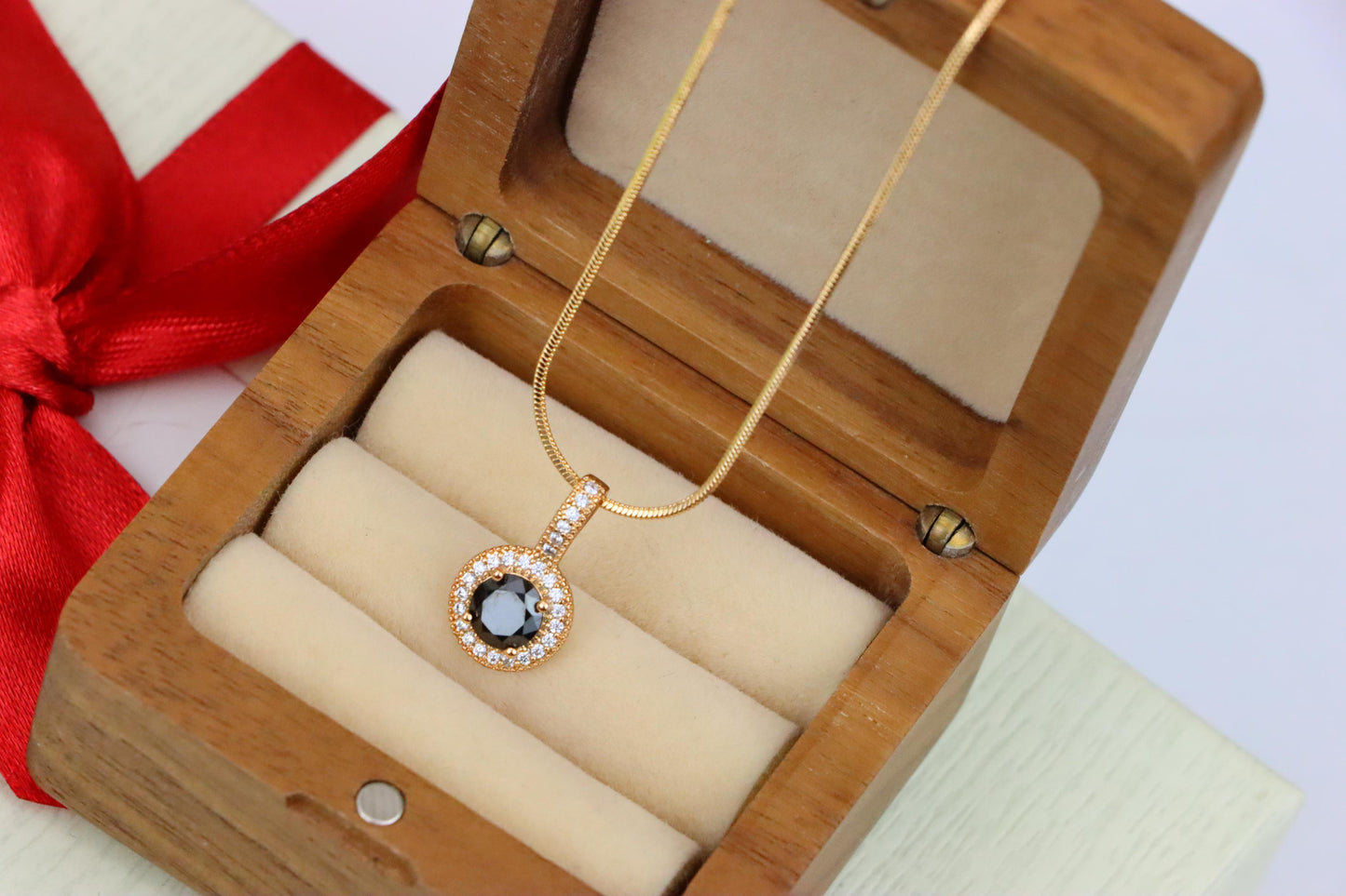 Gold Plated Black Round Pendant with Crystal Halo for Women, XPPT1740 (2151-4)