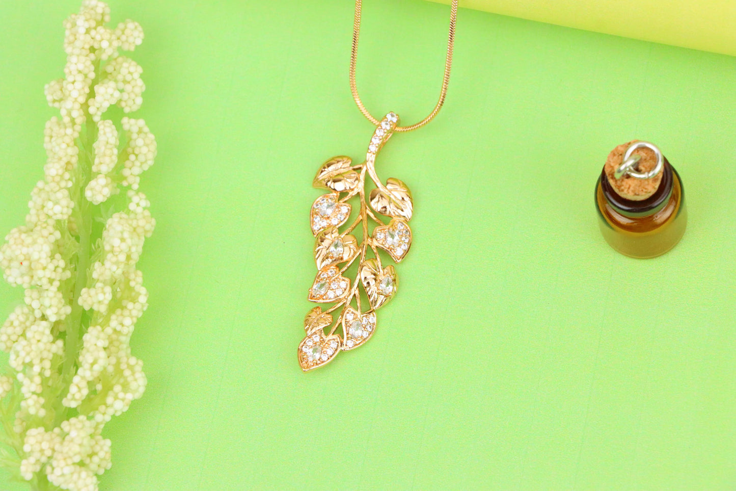 Stylish Rose Gold Leaf Necklace with Sparkling CZ, XPNL1288 (2129-4)