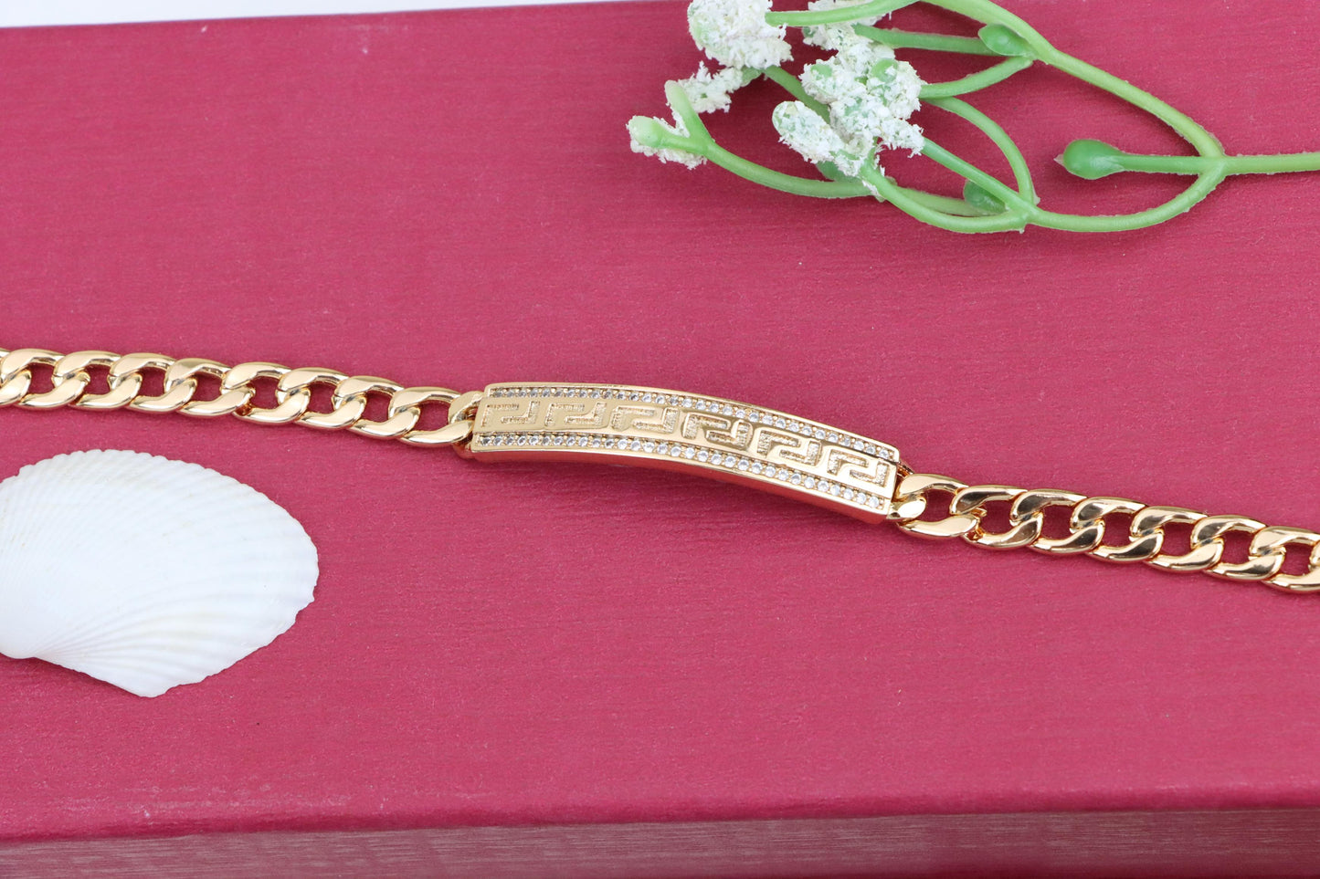 Elegant Greek Key Rose Gold Bracelet with Sparkling CZ Accents, XPBL0964 (2097-3)