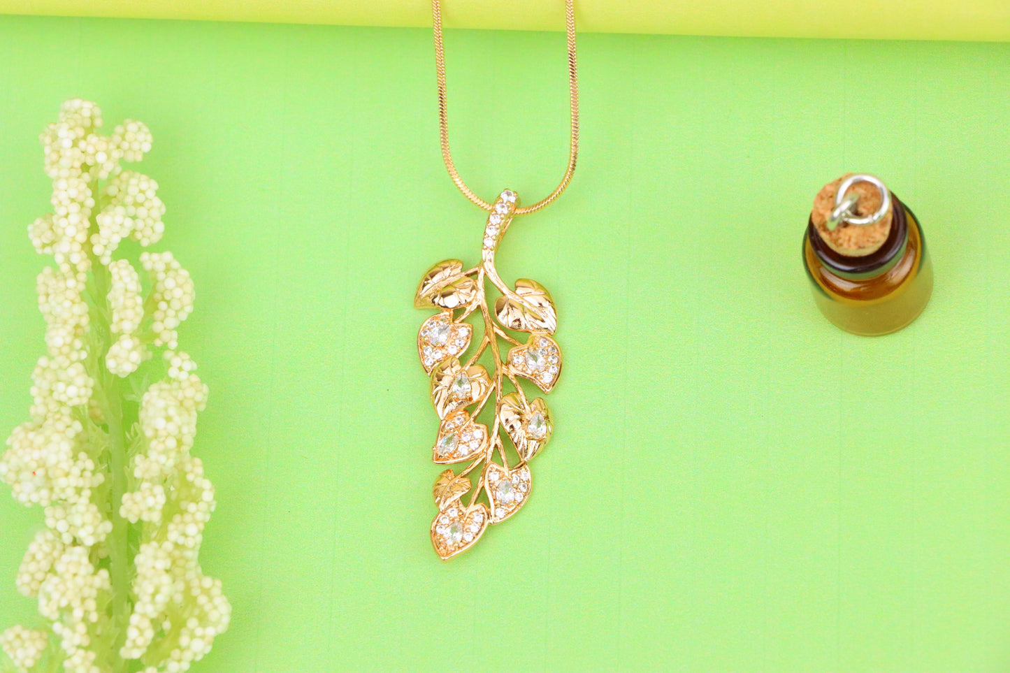 Stylish Rose Gold Leaf Necklace with Sparkling CZ, XPNL1288 (2129-4)