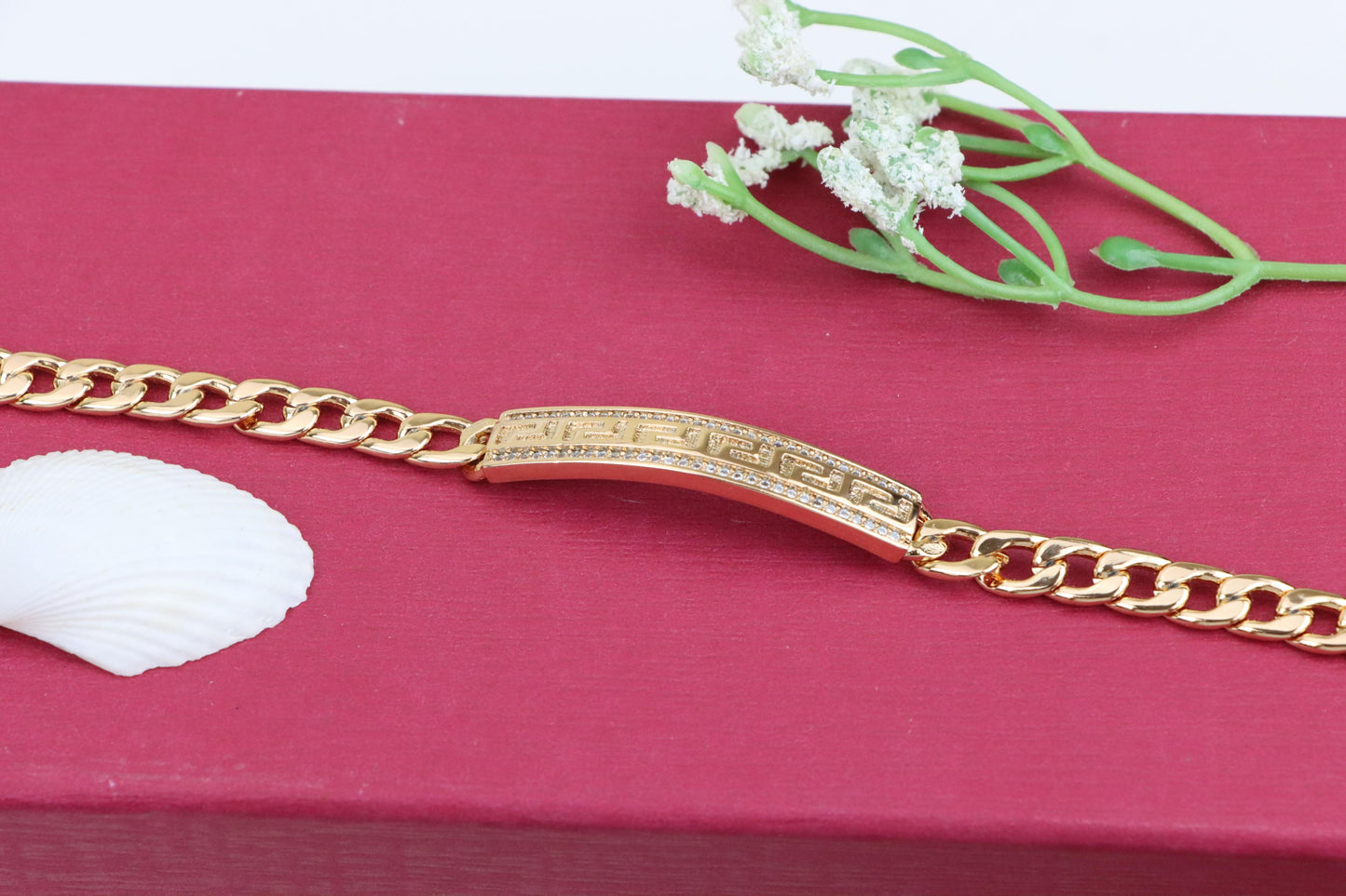 Elegant Greek Key Rose Gold Bracelet with Sparkling CZ Accents, XPBL0964 (2097-3)