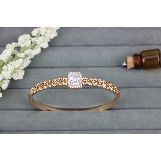 Radiant Cushion Cut Stone Rose Gold Bangle with Intricate Filigree, XPBL0589 (2059-9)