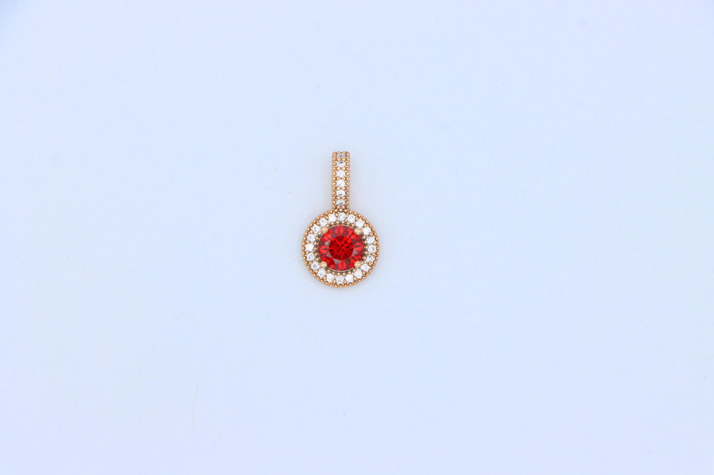 Gold Plated Round Red Stone Pendant with Halo CZ Accent Design, XPPT1742 (2151-4)